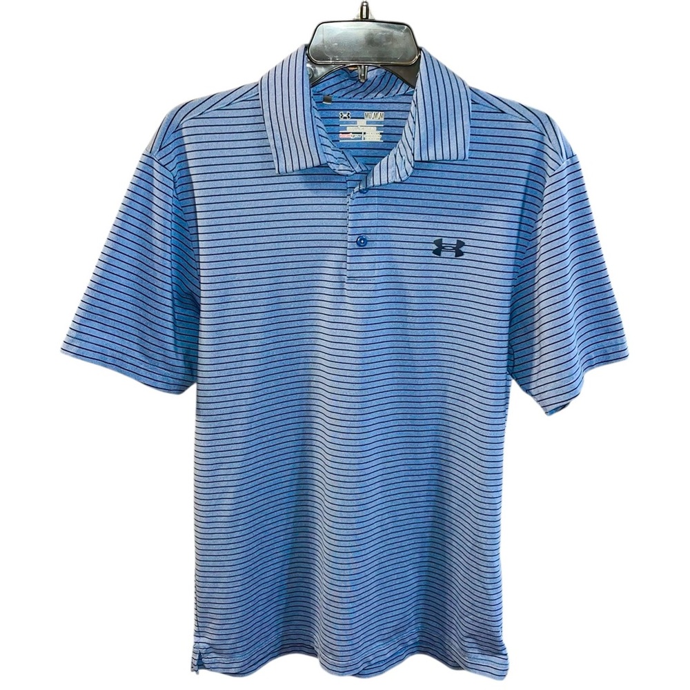 Under Armour Loose Heat Gear Blue Striped Polo - Size M